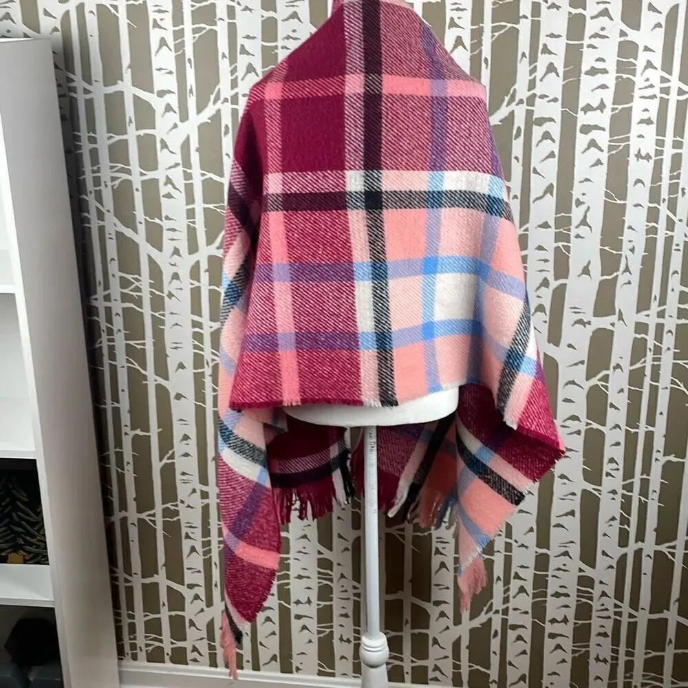 Plaid Oversized Fringe Trim Scarf Shawl Wrap